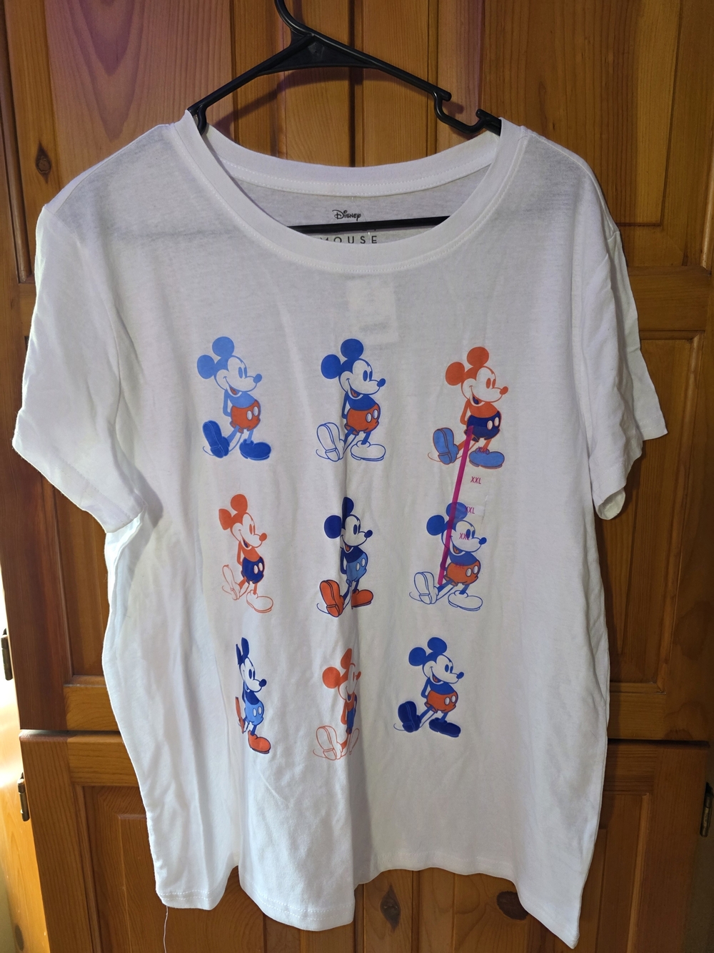 Disney White T-Shirt with Blue & Red Mickey Mouse Repeat Print